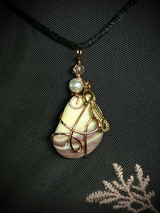 Purple Seashell with Seahorse Charm Necklace