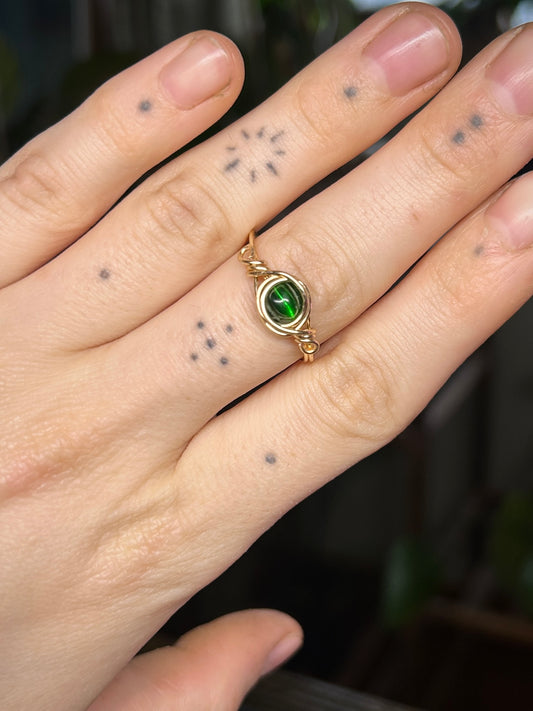 Green Bead Gold Ring