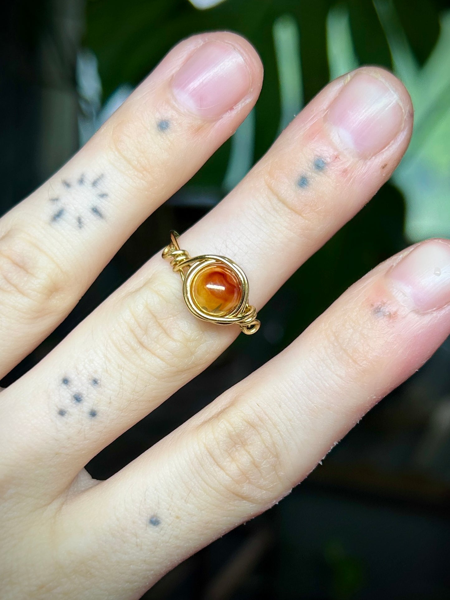 Brown Watercolor Bead Gold Ring