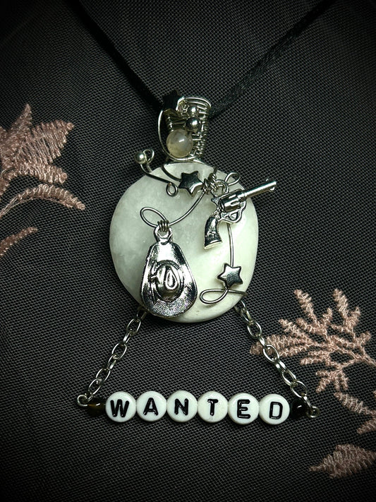 Wanted Poster White Calcite Necklace
