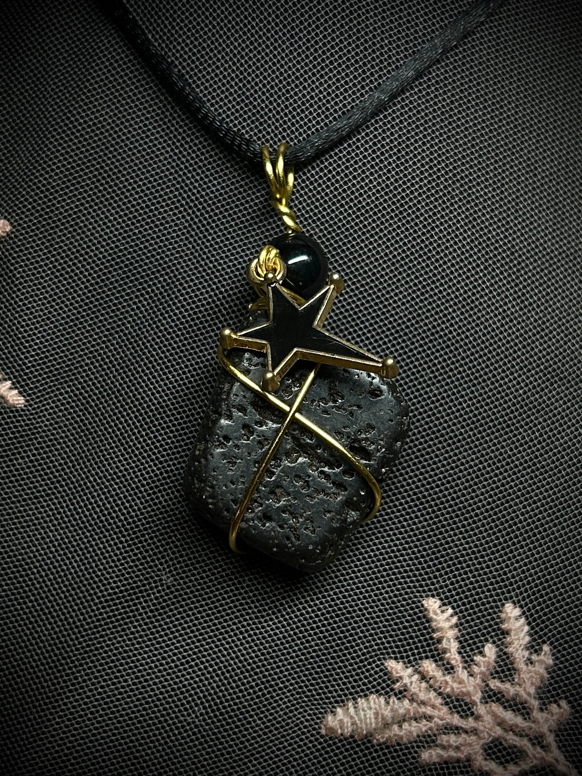 Lava Rock with Joker Black Star Charm Necklace