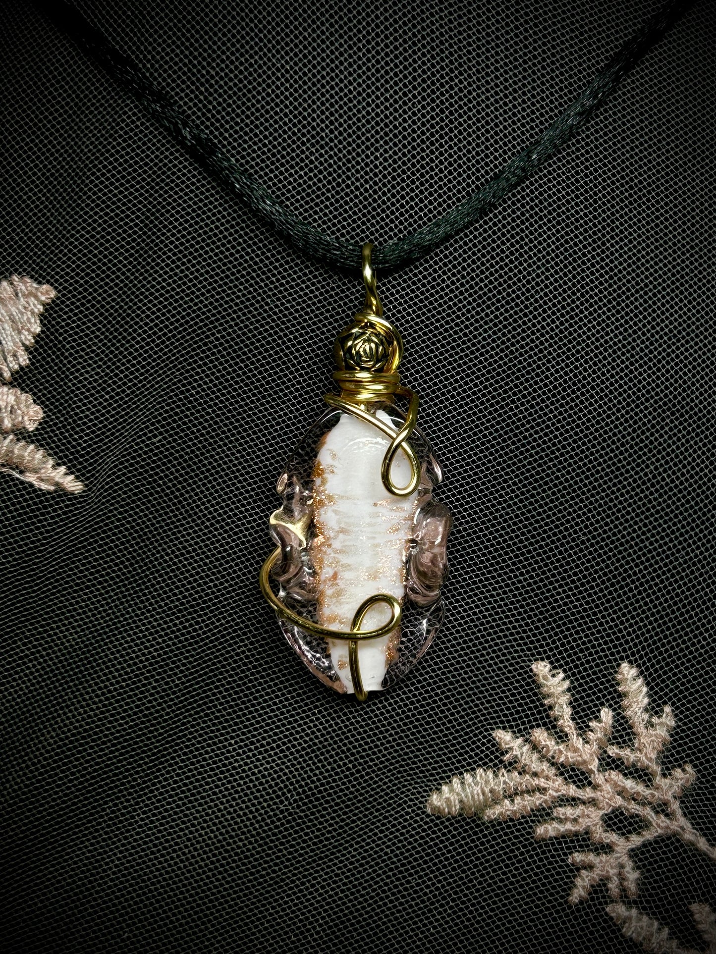Pink Glass Bead with Rose Bead Necklace