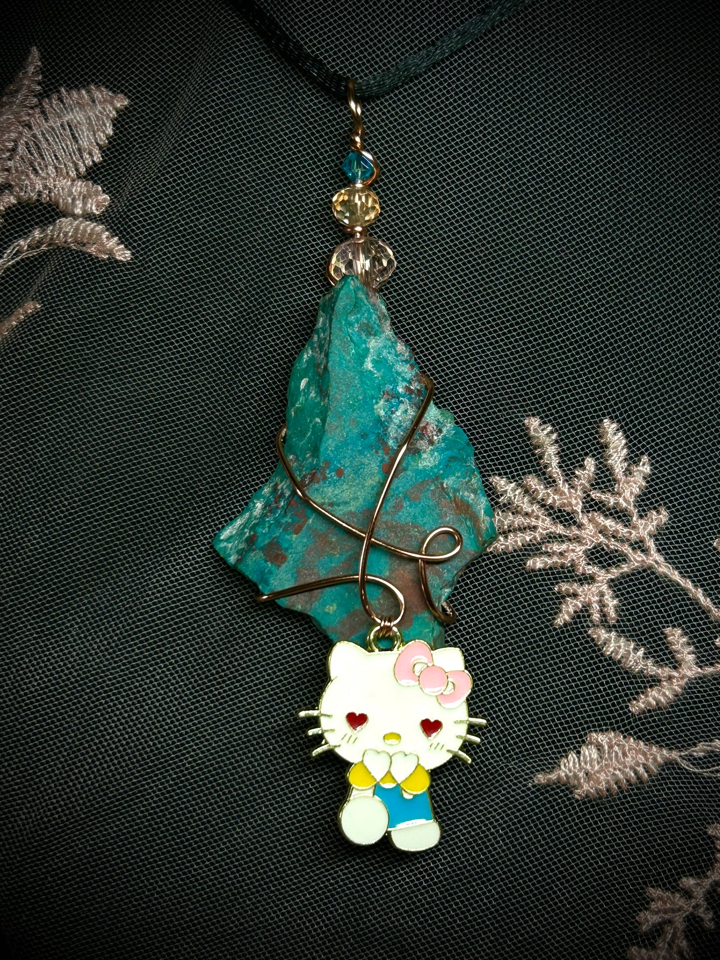 Chrysocolla with Hello Kitty Charm Necklace