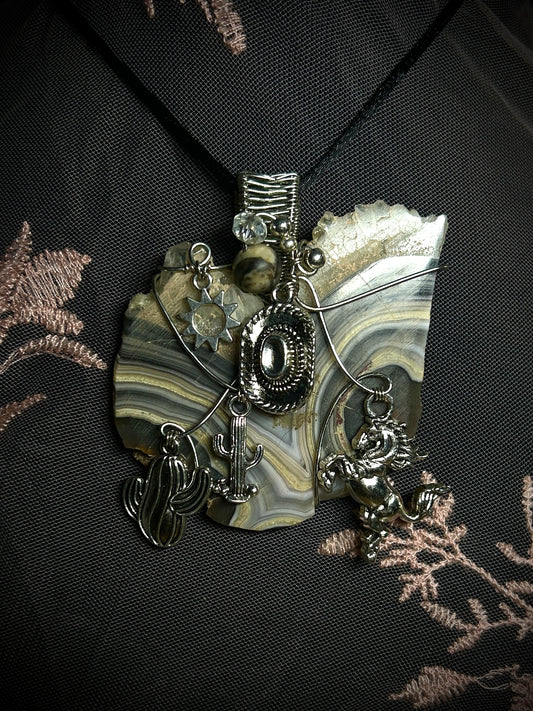 Crazy Lace Agate Desert Skyline Scene Necklace