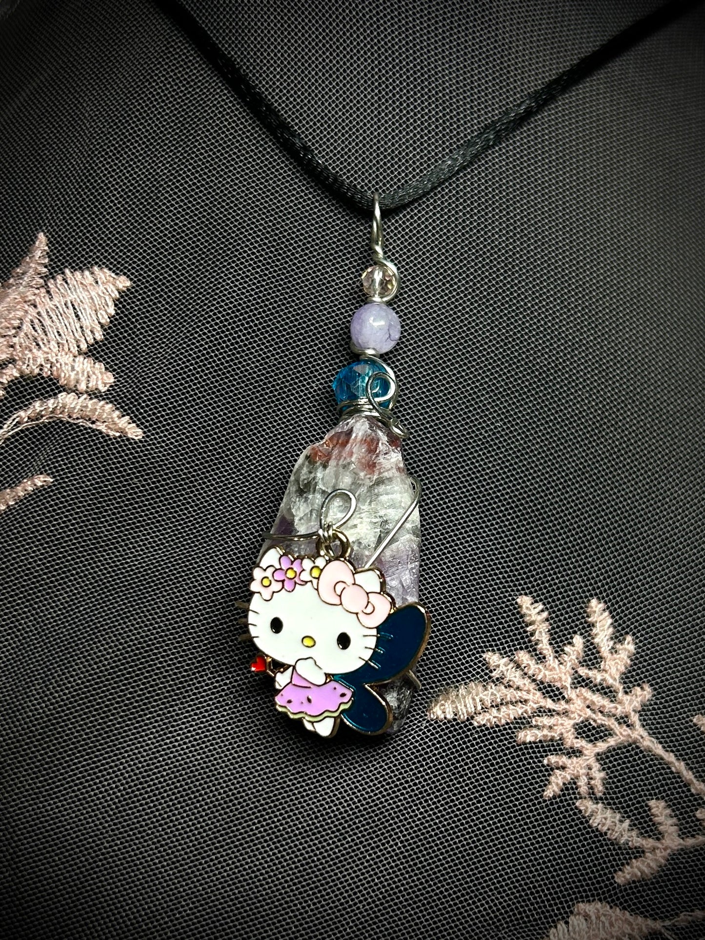 Amethyst with Hello Kitty Charm Necklace