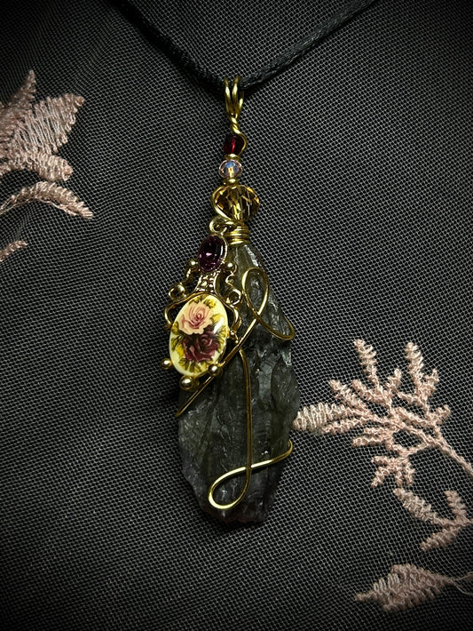 Super 7 Amethyst with Antique Earring Charm Necklace