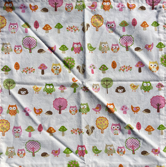 Owl, Mushroom, and Hedgehog Print Bandana