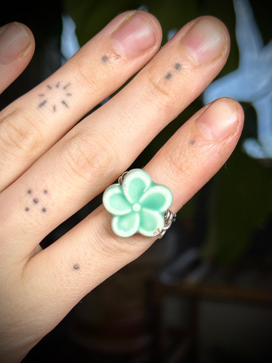Large Teal Flower Silver Ring