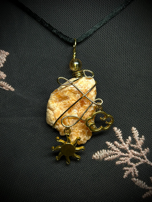 Orange Calcite with Sun & Cloud Charms Necklace