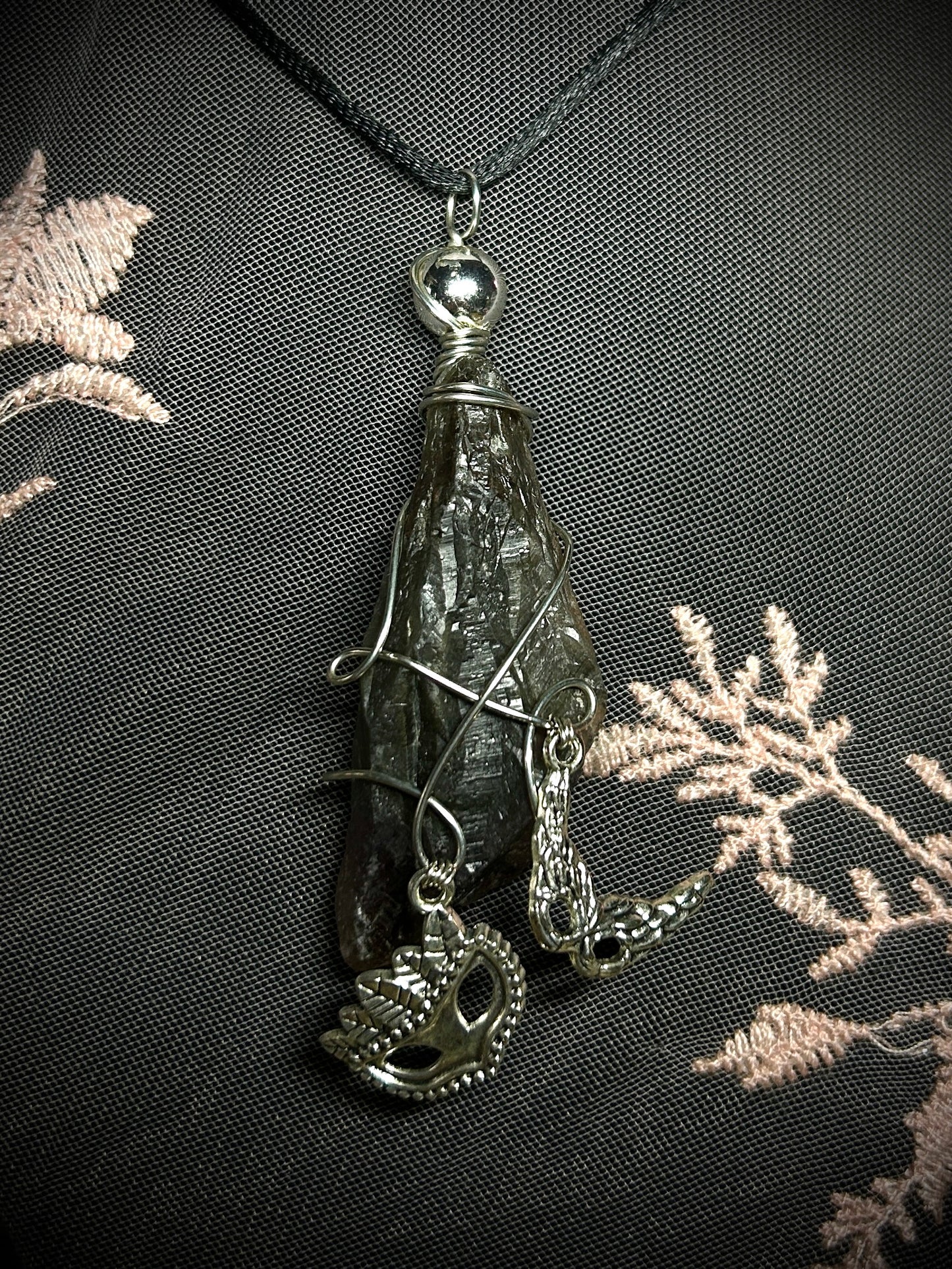 Smokey Quartz with Masquerade Masks Necklace