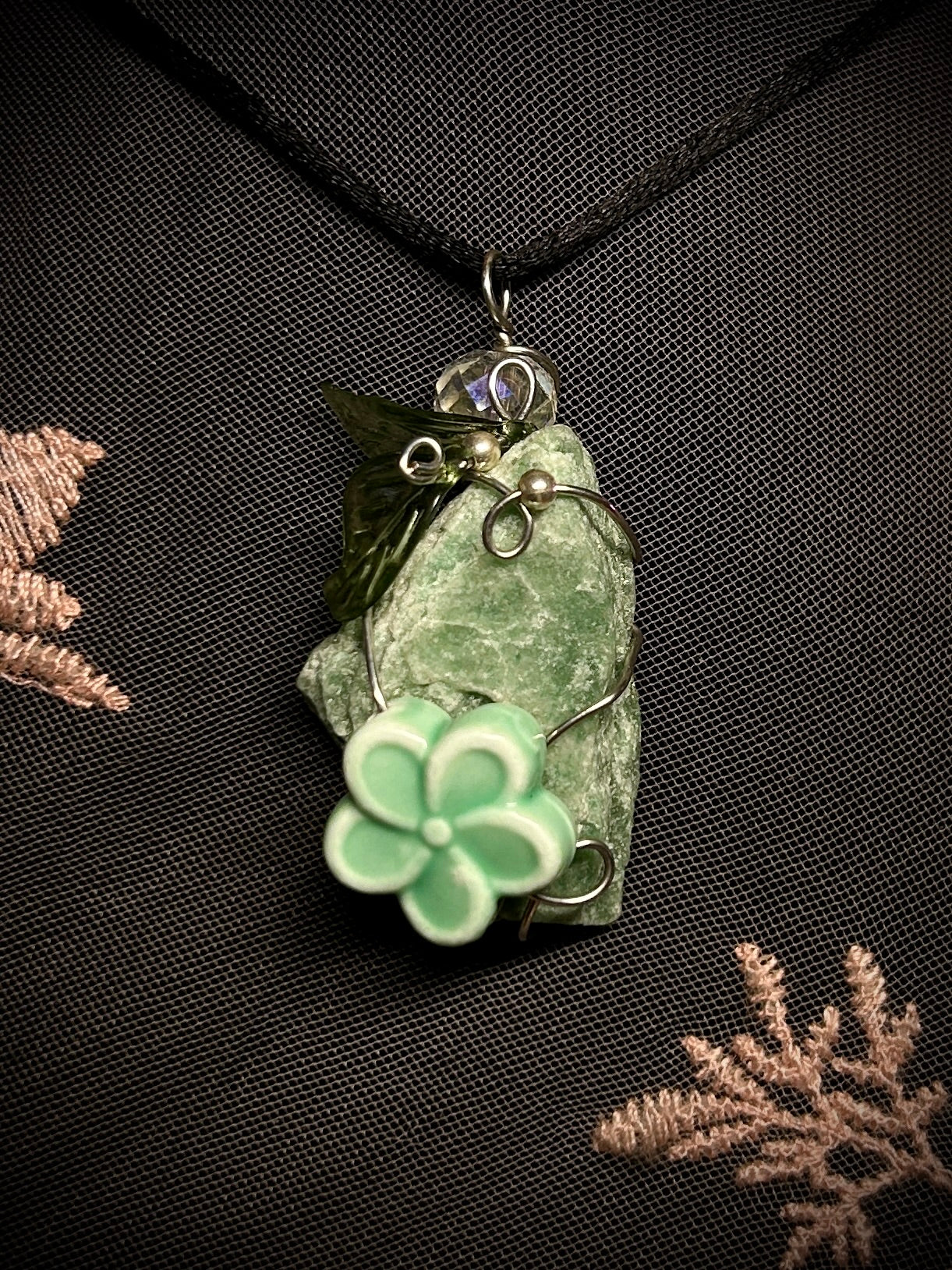 Amazonite with Mint Flower & Leaves Necklace