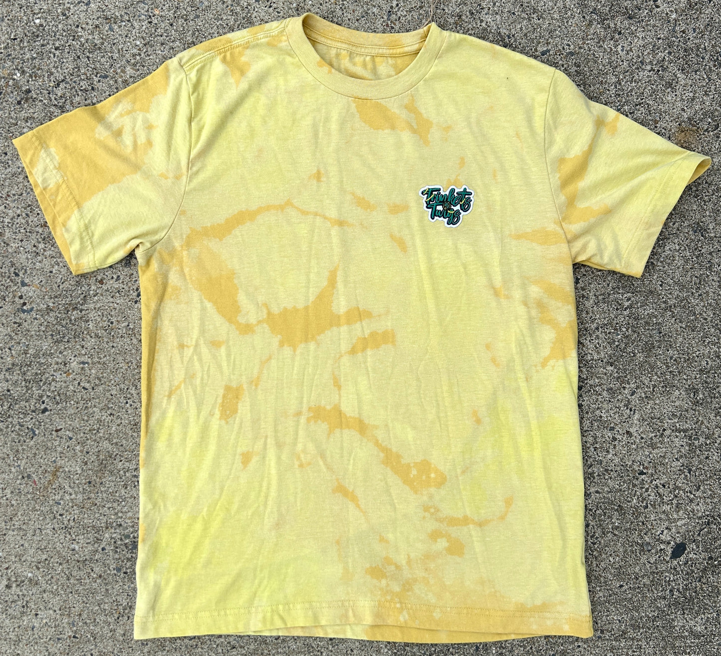 Yellow Acid Wash with Insect Stencils on Back T-Shirt