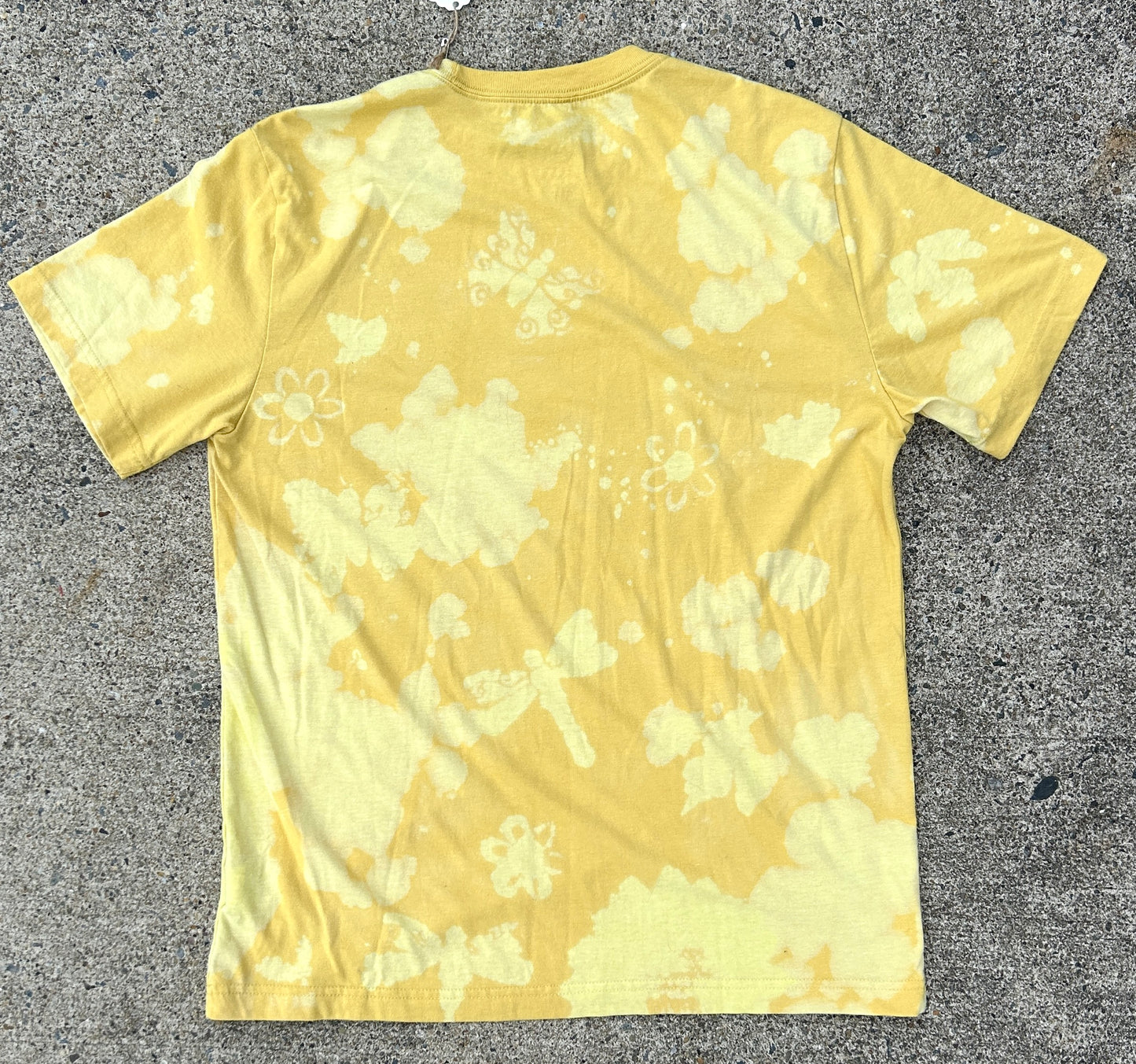 Yellow Acid Wash with Insect Stencils on Back T-Shirt