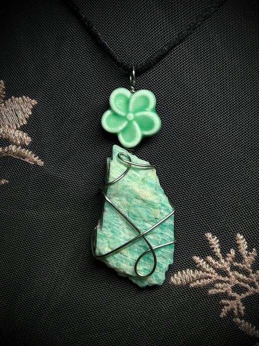Amazonite with Teal Flower Necklace