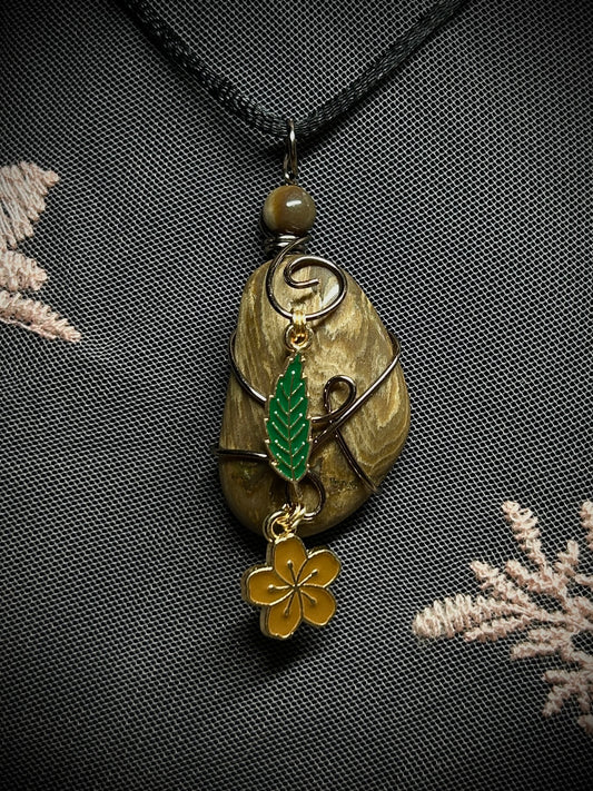 Jasper with Flower & Leaf Charm Necklace