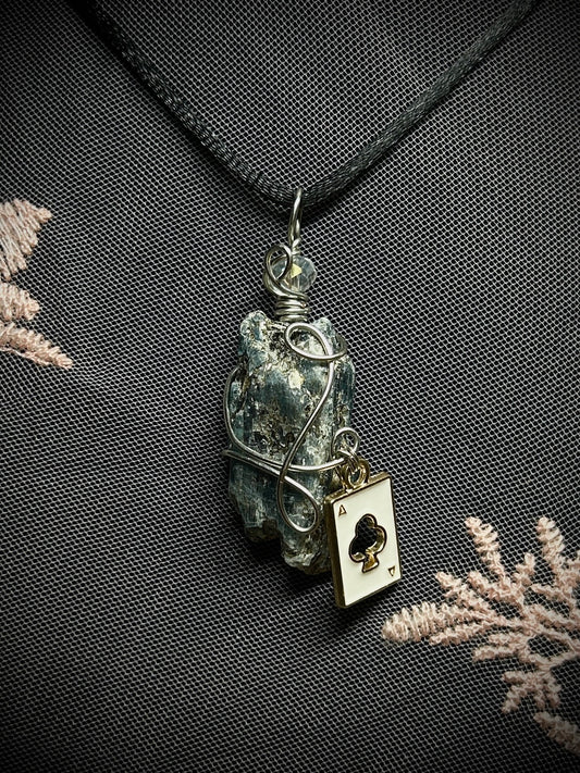 Tri Color Kyanite with Ace of Spades Charm Necklace