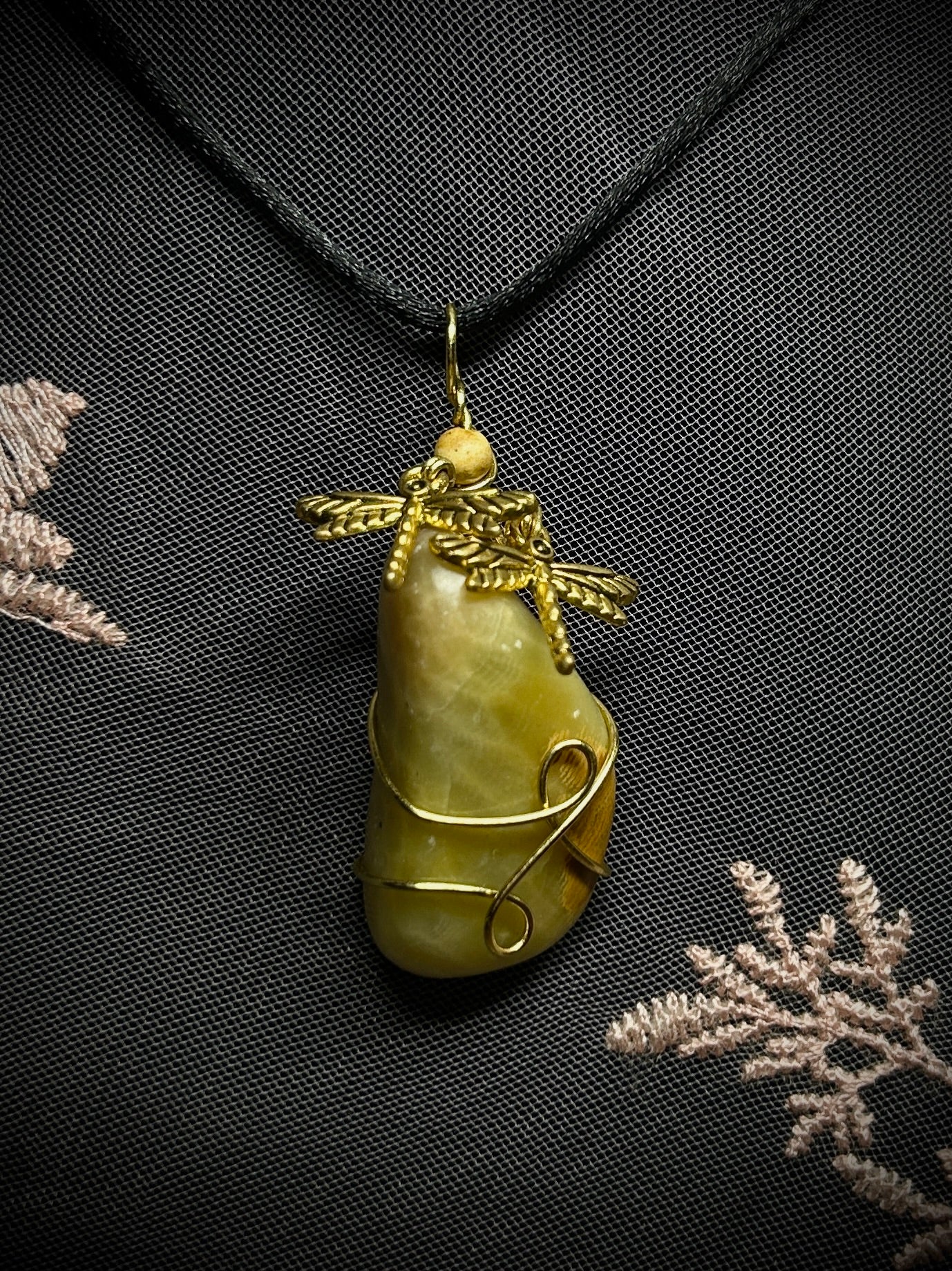 Aragonite with Dragonfly Charms Necklace
