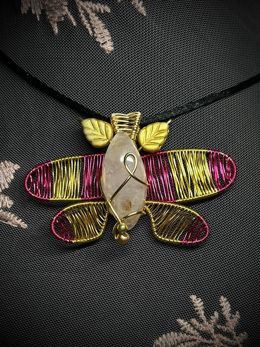 Rosy Maple Moth Rose Quartz Necklace