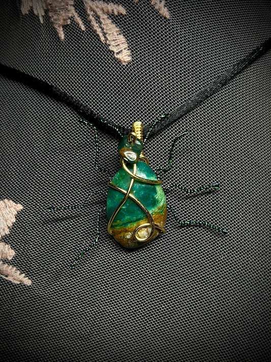 Parrot Wing Chrysocolla Dogbane Beetle Necklace