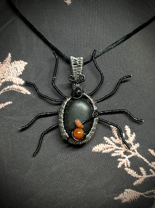 Shungite Black Widow Spider Necklace