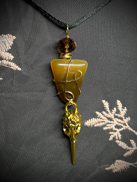 Montana Moss Agate with Bird Skull Charm Necklace