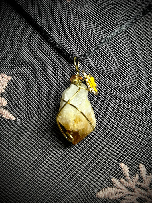 Citrine with Yellow Butterfly Charm Necklace