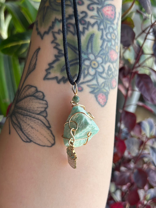 Amazonite with Plant Charm Necklace