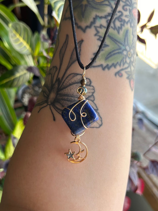 Lapis Lazuli with Moon Charm Necklace