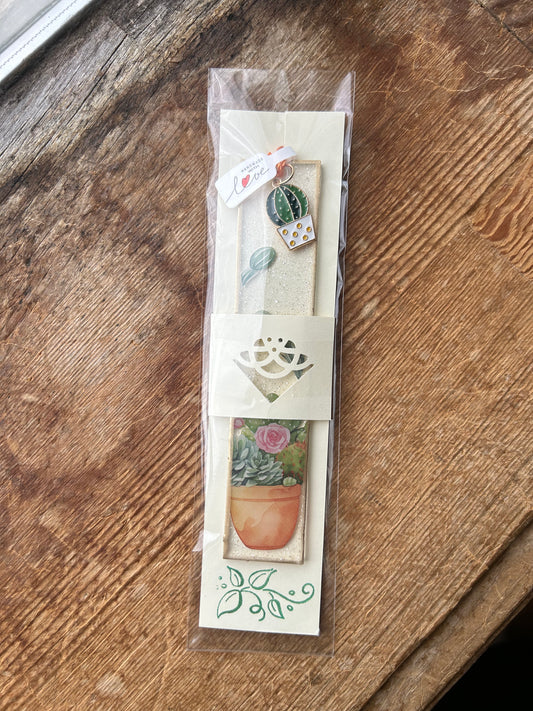 Flowerpot with Cactus Charm Bookmark