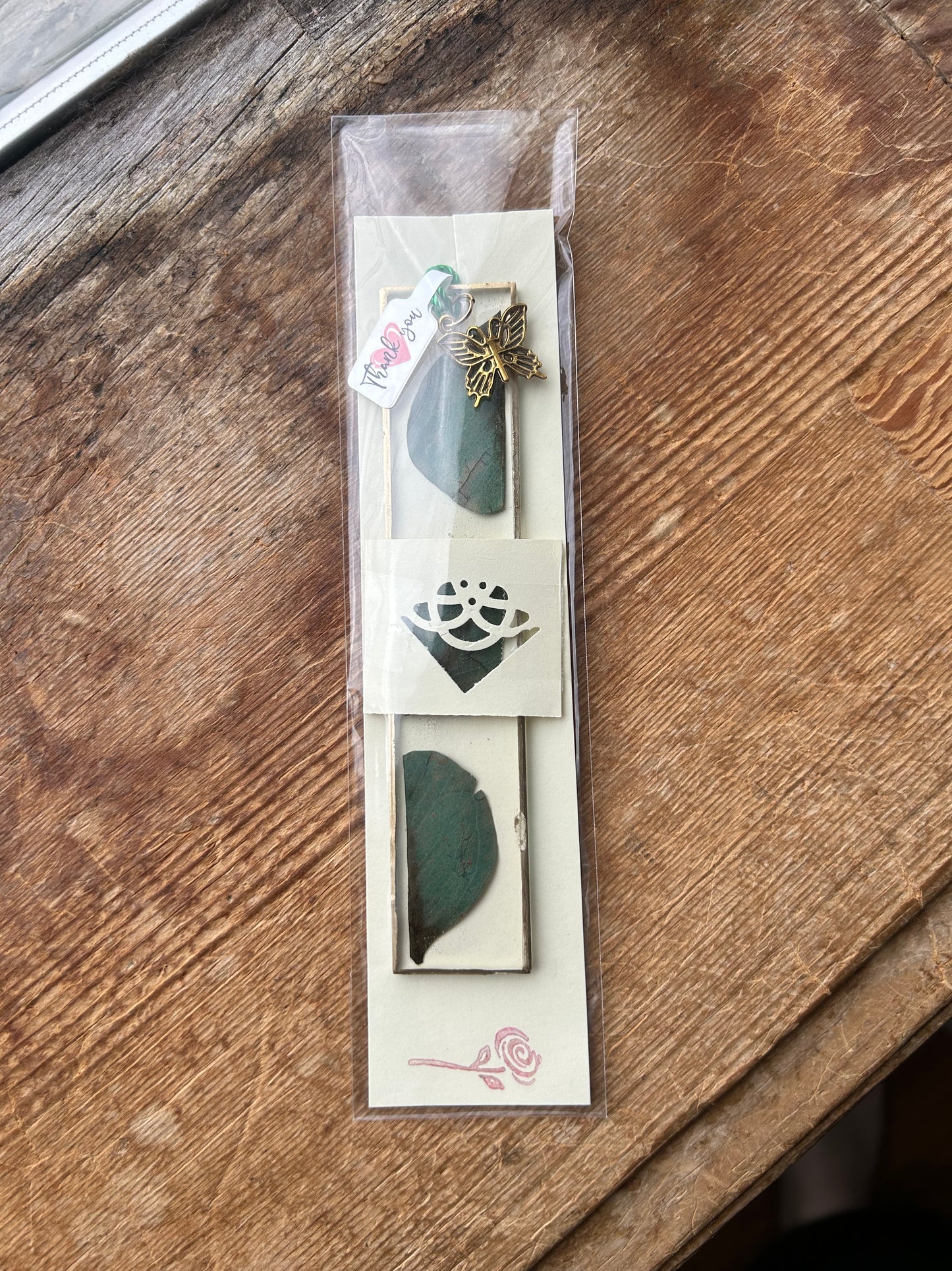 Real Leaf with Butterfly Charm Bookmark