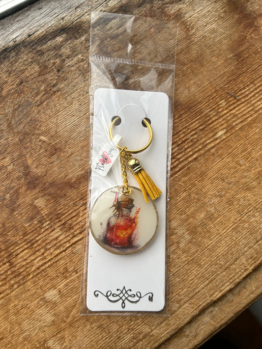 Firey Vial with Zombie Hand Charm Keychain