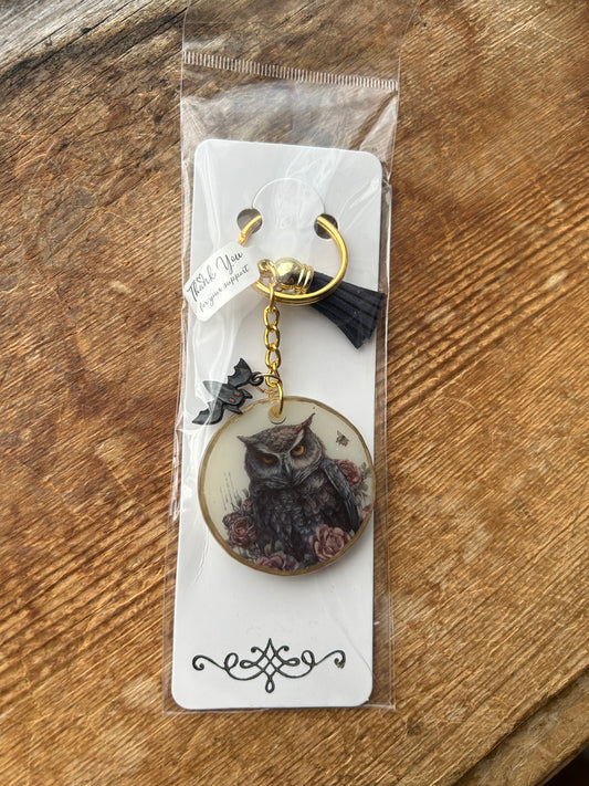 Owl with Bat Charm Keychain