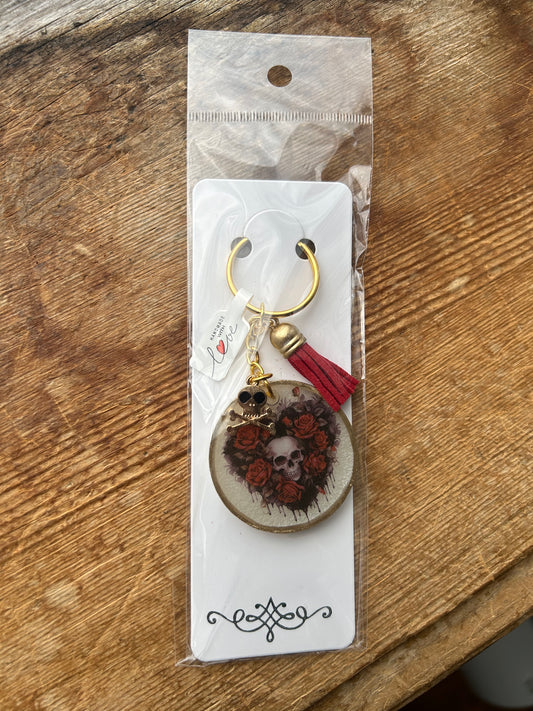 Skull Heart with Skull Charm Keychain