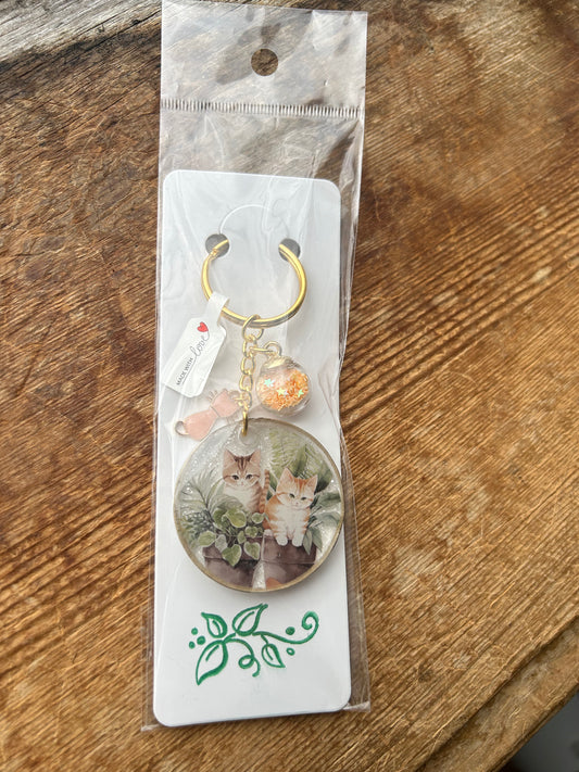 Kitten with Orange Cat Charm Keychain