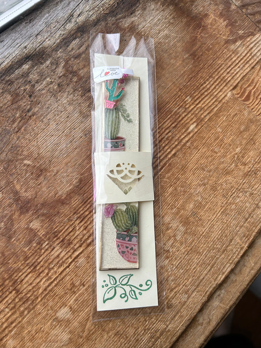 Potted Cactus with Cactus Charm Bookmark