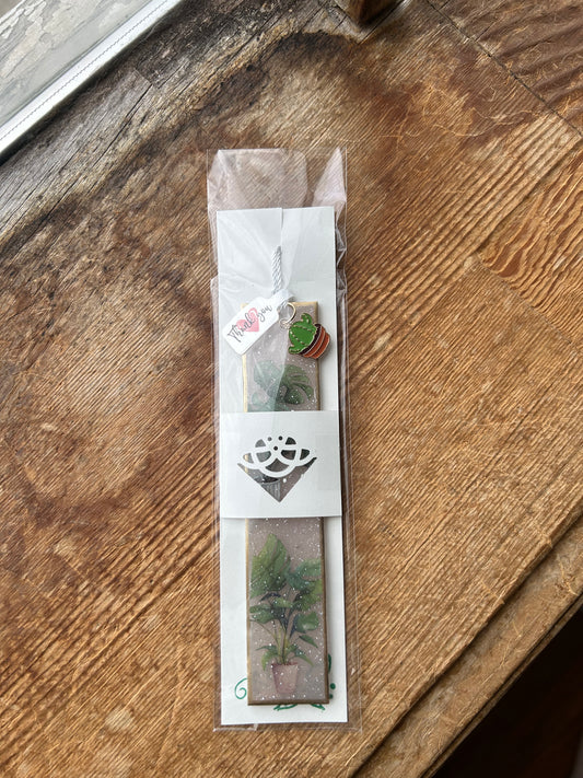 Houseplant with Cactus Charm Bookmark