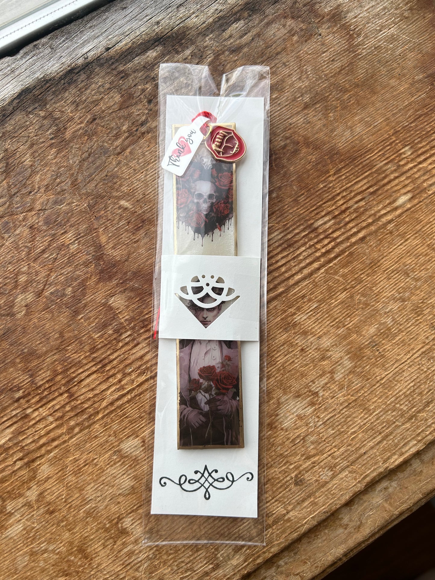 Romantic Skull with Vampire Teeth Charm Bookmark