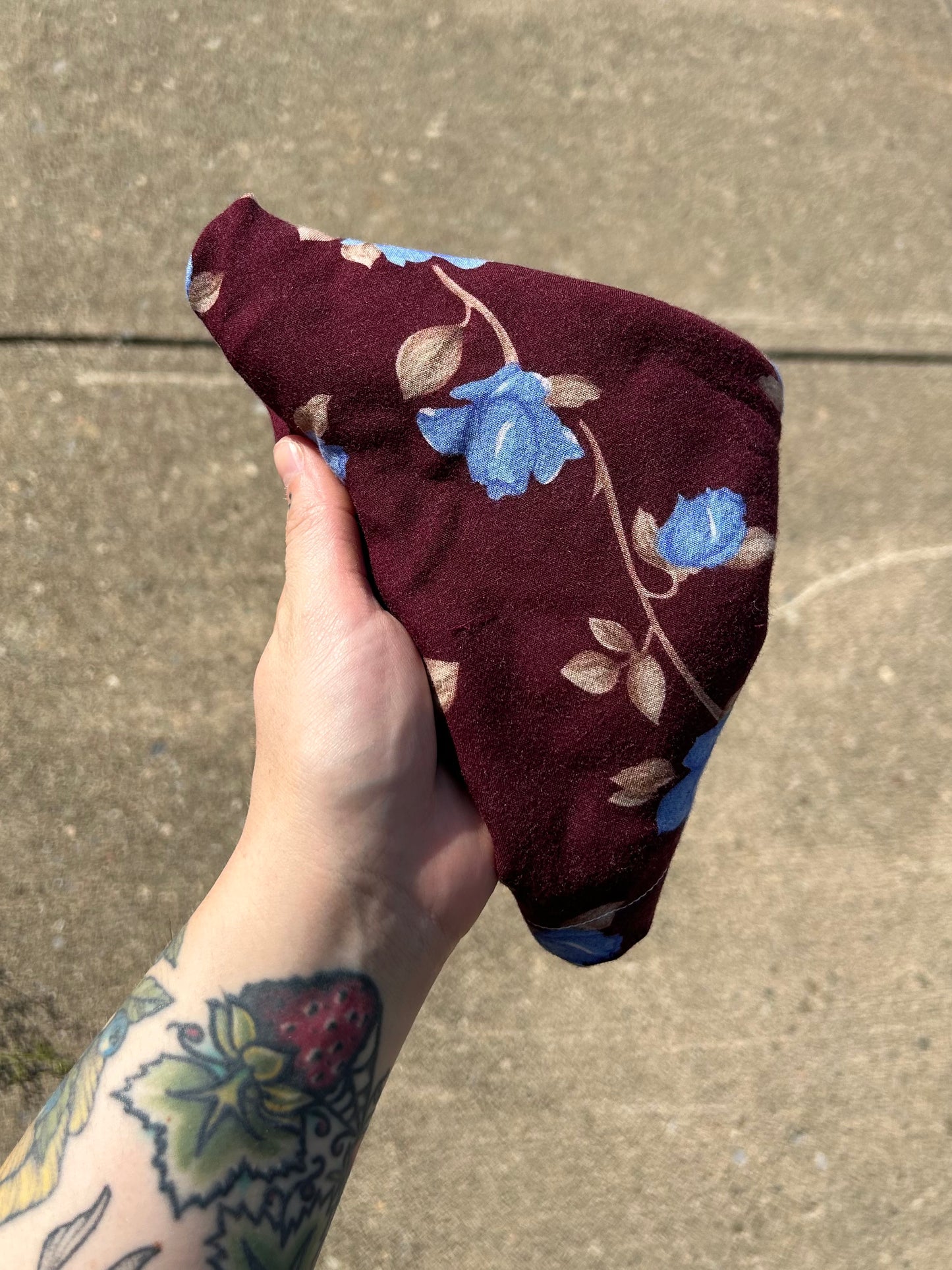 Brown/Burgundy and Blue Flower Bandana