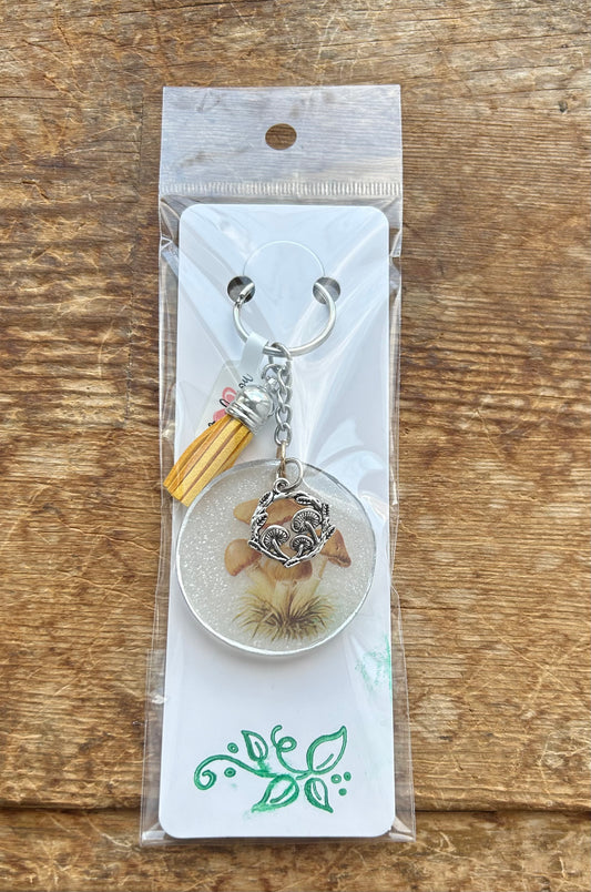 Small Brown Mushroom Keychain with Mushroom Charm