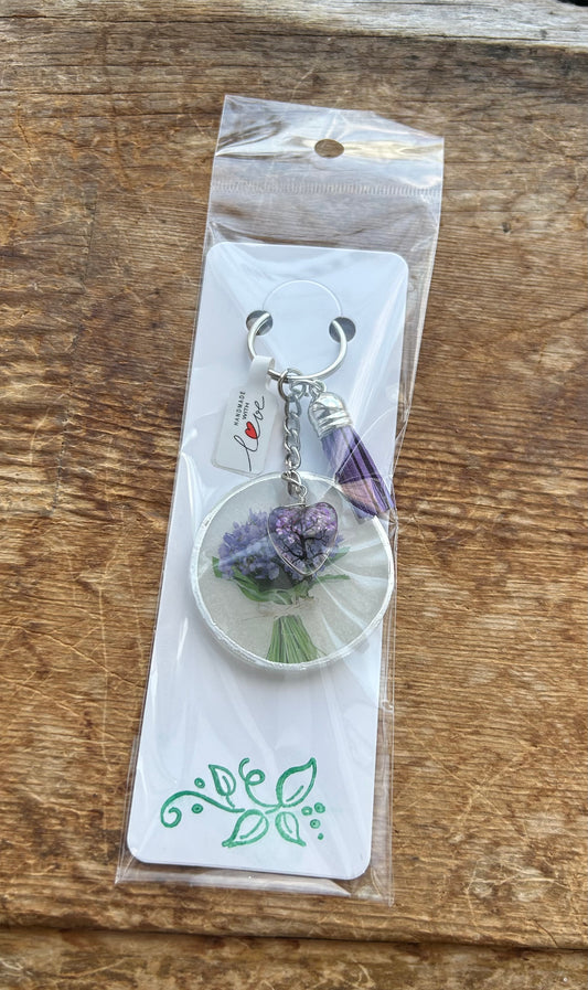 Purple Flower Keychain with Purple Tree Charm