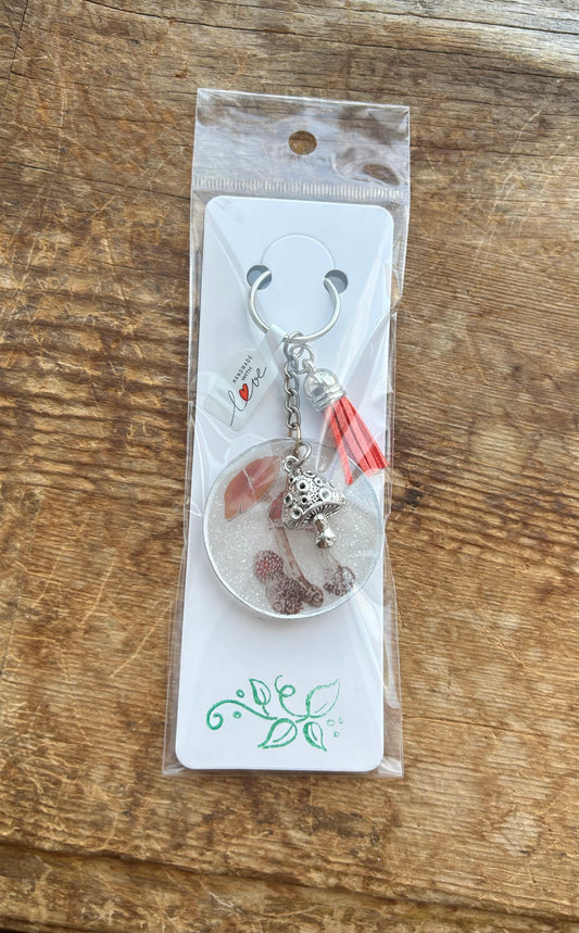 Orange Mushroom Keychain with Mushroom Charm