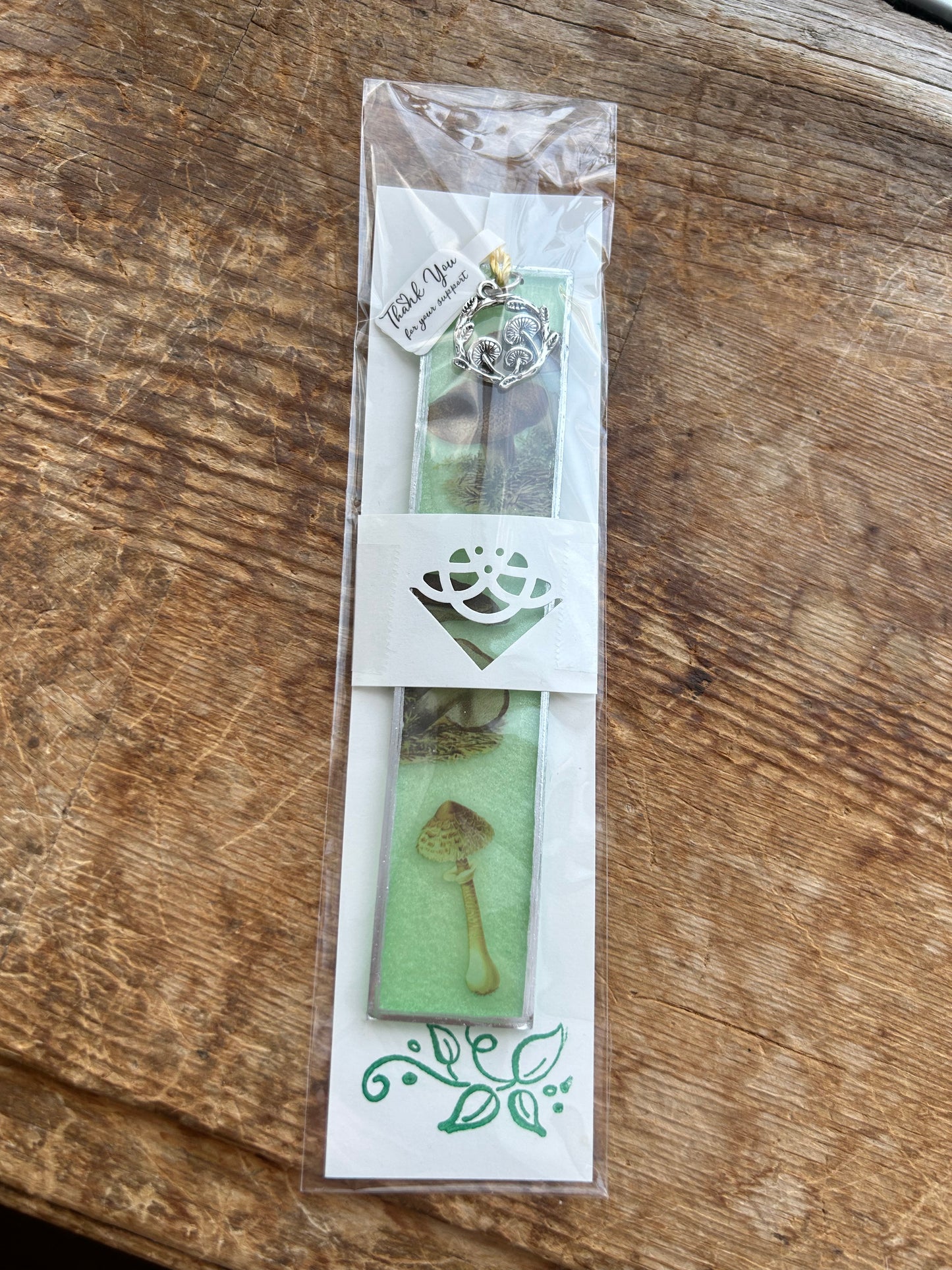 Green Assorted Mushroom Bookmark with Mushroom Charm