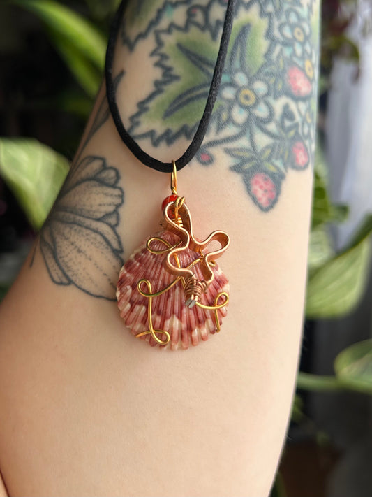 Red Seashell with Coral Charm Necklace