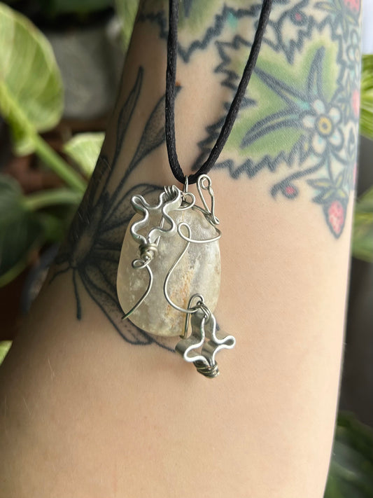 Seaglass with Silver Coral Charms Necklace