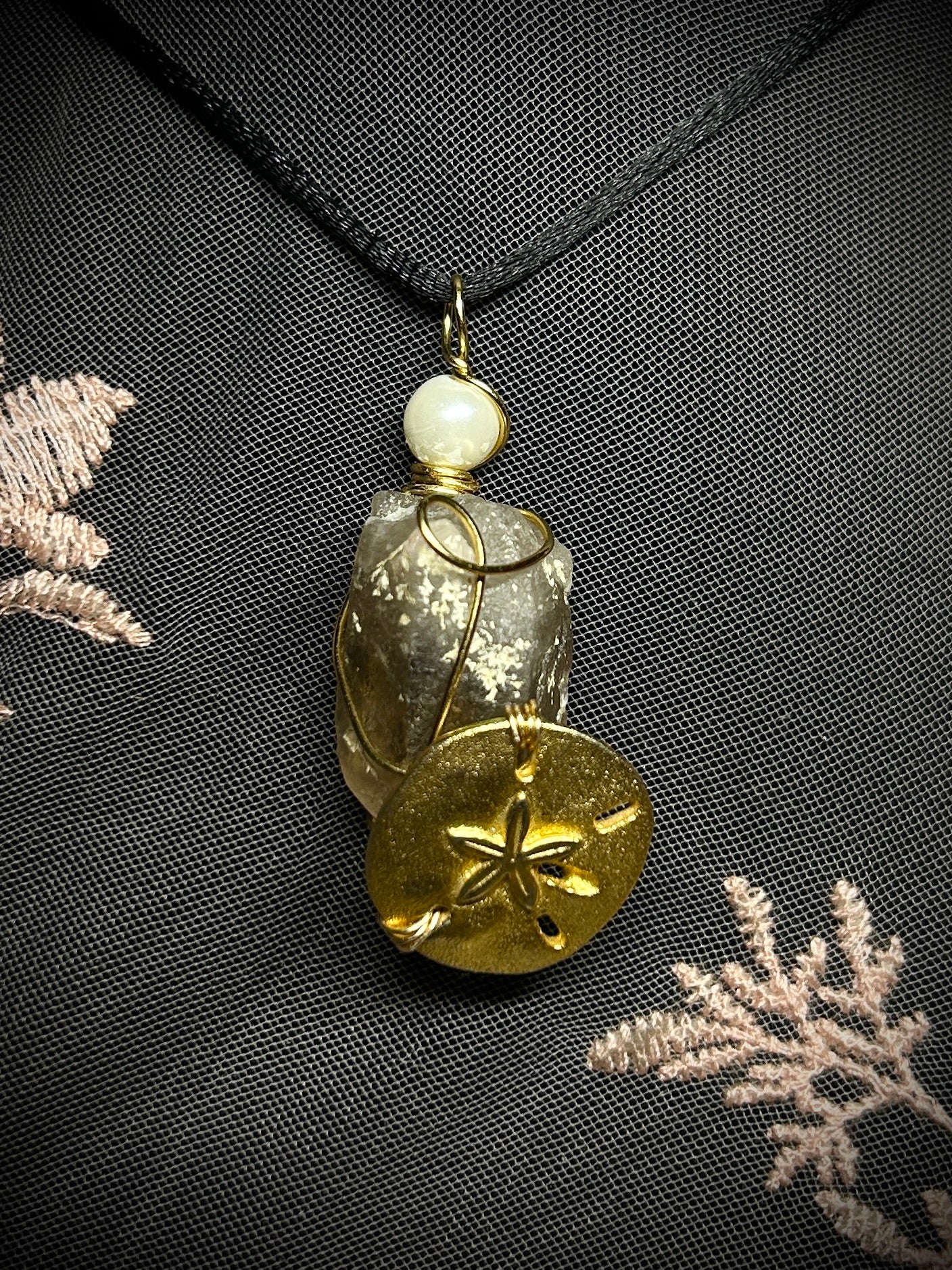 Smokey Quartz with Gold Sand Dollar Charm Necklace