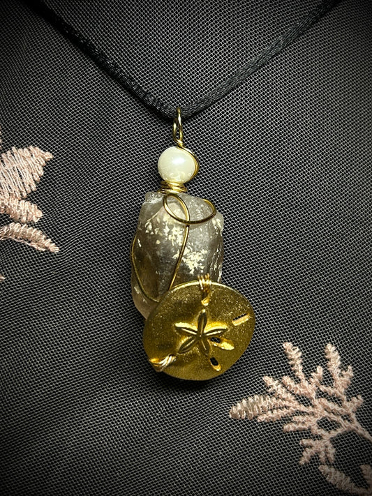 Smokey Quartz with Gold Sand Dollar Charm Necklace