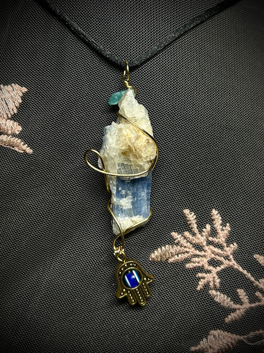 Blue Kyanite with Evil Eye Charm Necklace