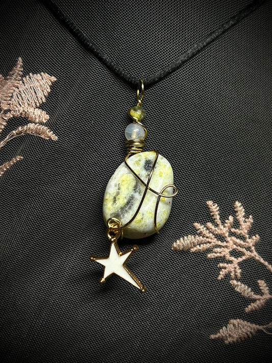 Epidote with Quartz and Joker Star Necklace