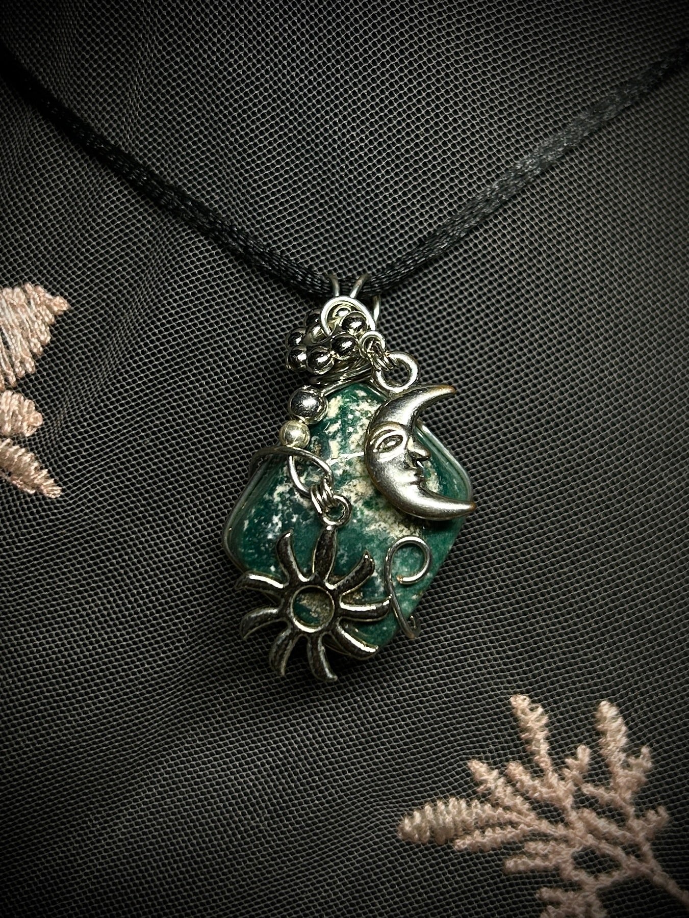 Moss Agate Sun and Moon Necklace