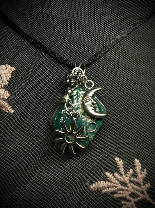 Moss Agate Sun and Moon Necklace